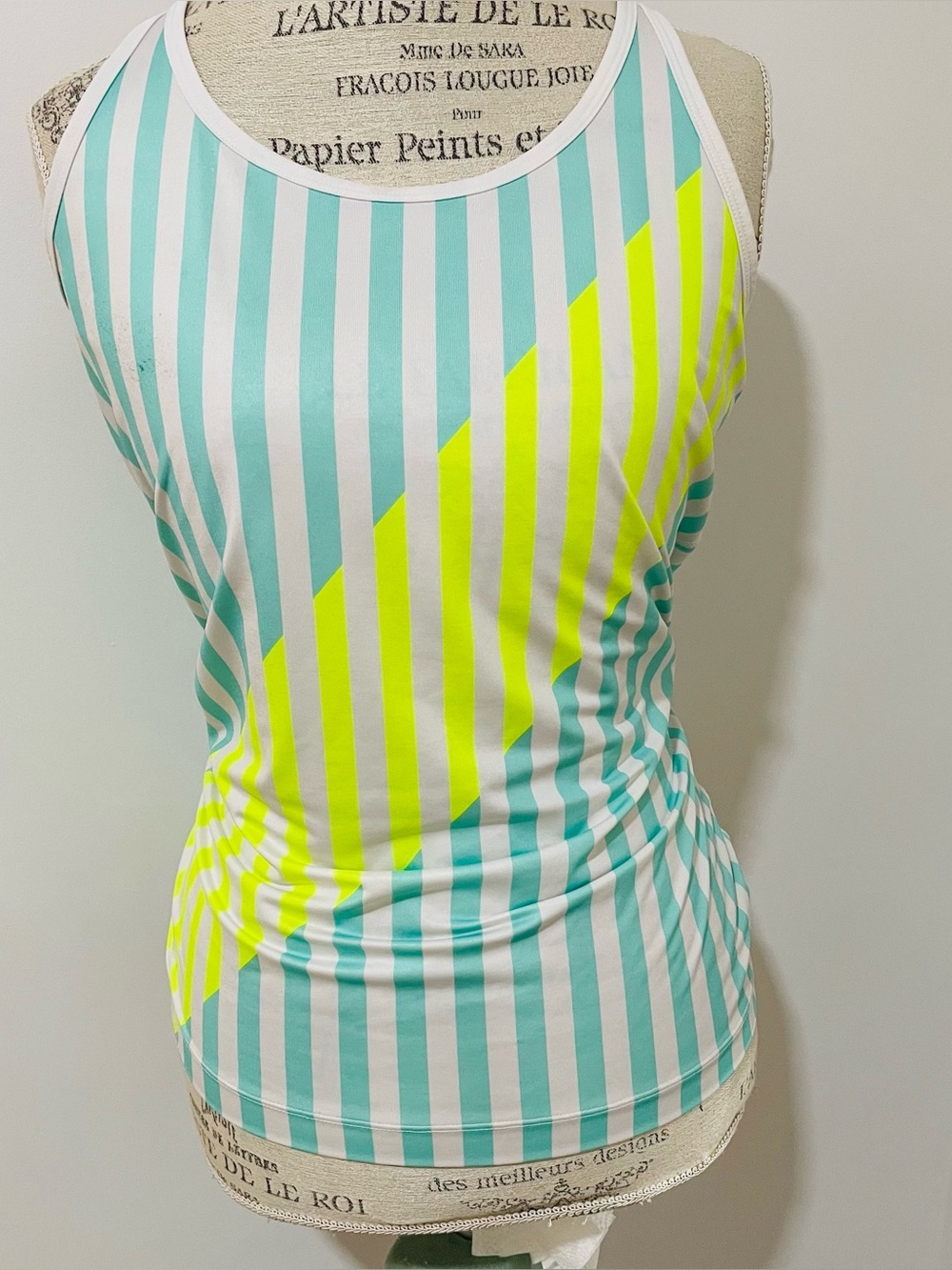 GapFit Striped Racerback Tank Top in Aqua and Neon Yellow